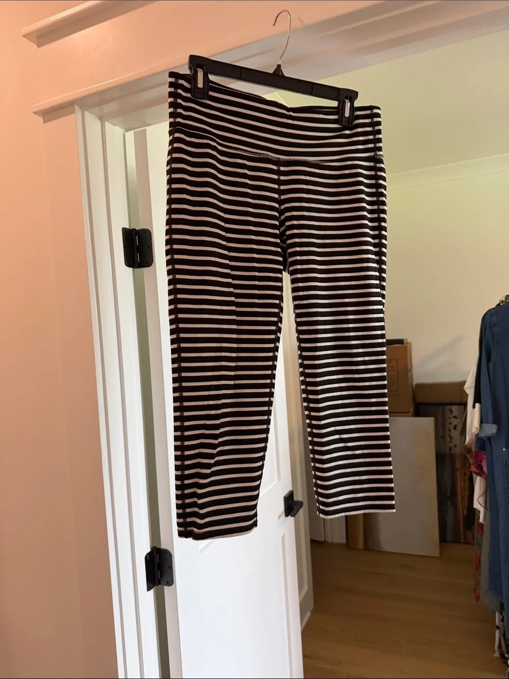 Athleta black and white stripe Capri Workout Leggings